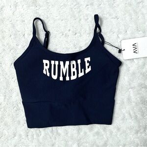 NWT- AVA ACTIVE Rumble Navy Blue Ribbed String Sports Bra Top